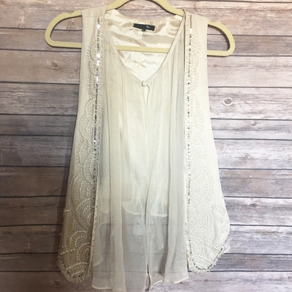 Cream Lace Sequin Accented Vest - Picture 1 of 4
